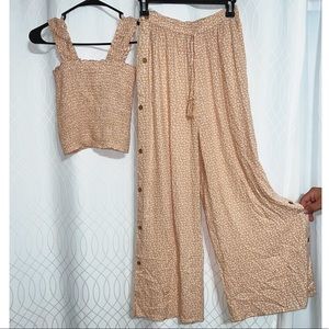 Crop top and high wasted wide leg pants set